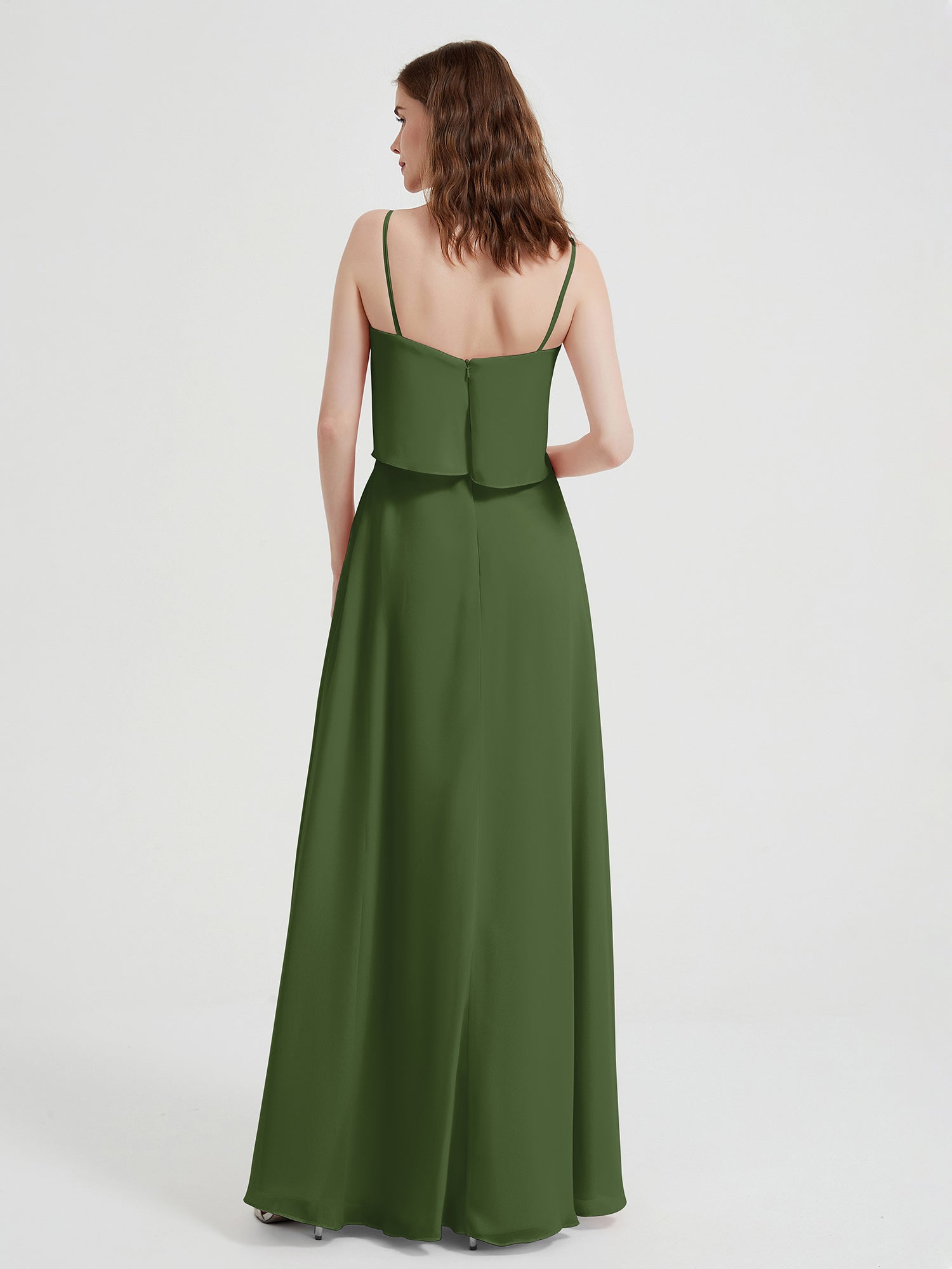 Spaghetti Straps Simple Bridesmaid Dresses-Moss